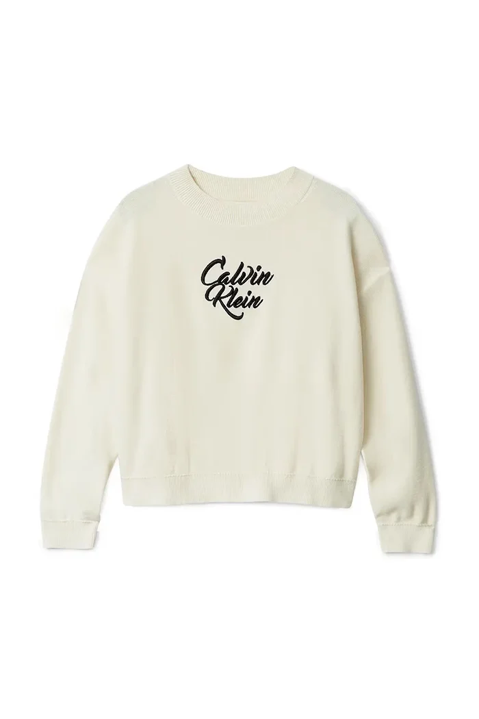 CALVIN KLEIN JEANS Детски пуловер в бежово от лека материя IG0IG03026