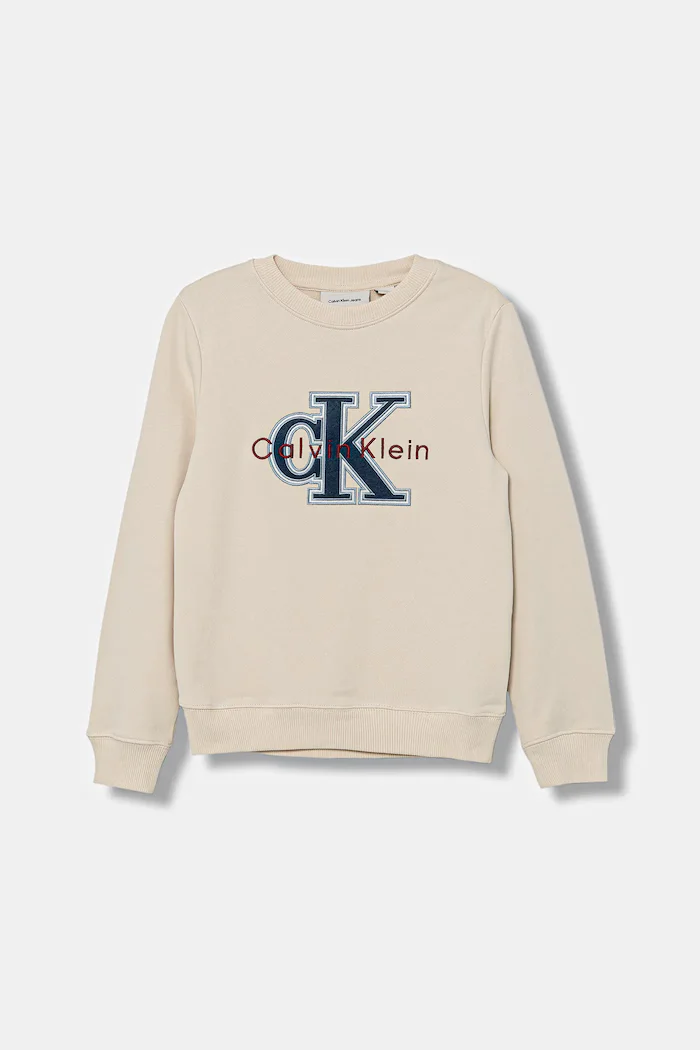 CALVIN KLEIN JEANS Детски суичър в бежово с качулка IB0IB02585
