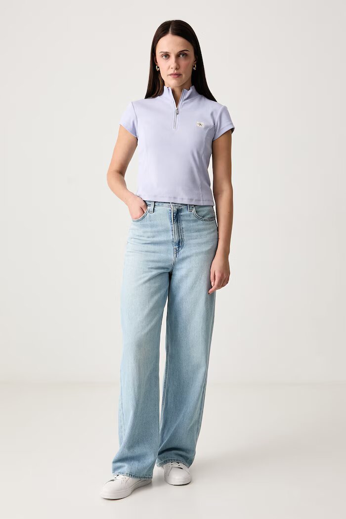 CALVIN KLEIN JEANS къс топ дамски от памук с еластан виолетов LV047G240G