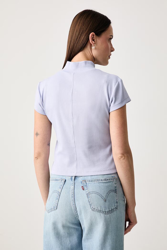 CALVIN KLEIN JEANS къс топ дамски от памук с еластан виолетов LV047G240G