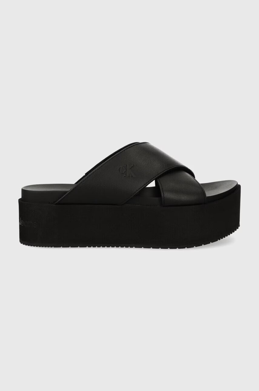 CALVIN KLEIN JEANS Кожени чехли FLATFORM CROSS MG UC