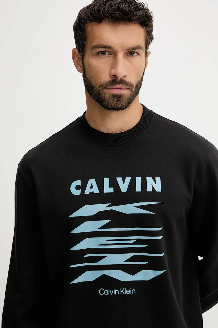 CALVIN KLEIN JEANS Памучен суичър мъжки в черно с принт LV04RD256G