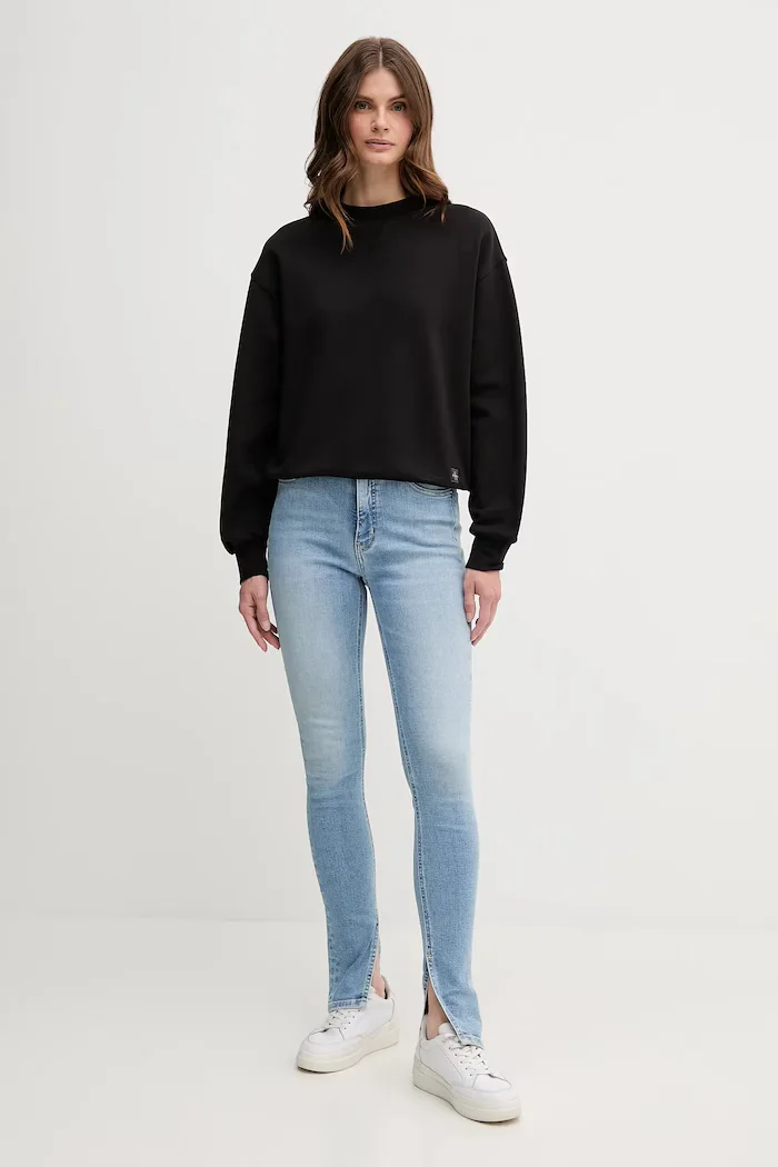CALVIN KLEIN JEANS Памучен суичър в черно с изчистен дизайн LV047B238G