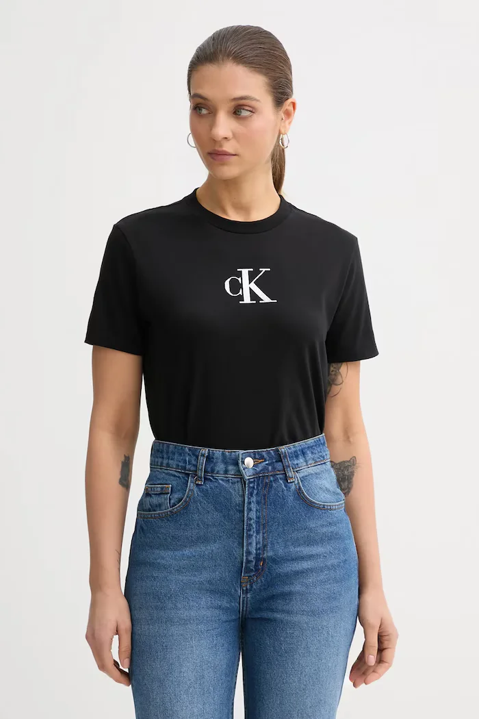 CALVIN KLEIN JEANS Памучна тениска дамска в черно LV047E804G