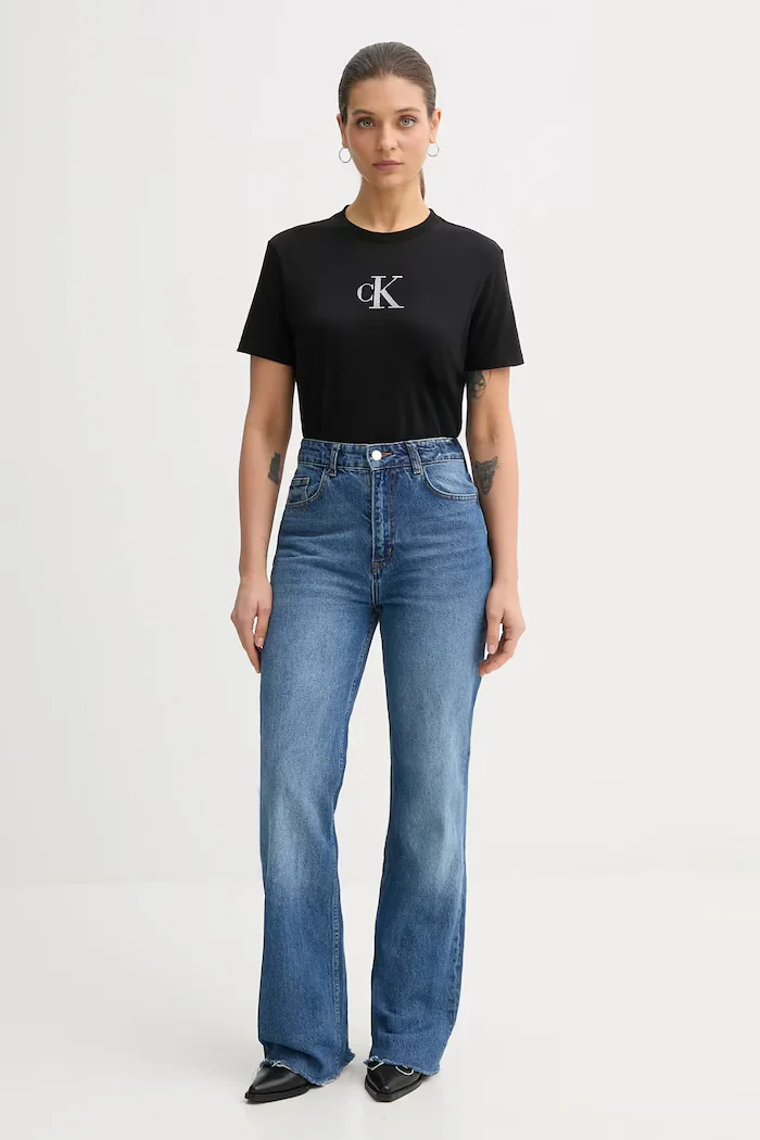 CALVIN KLEIN JEANS Памучна тениска дамска в черно LV047E804G