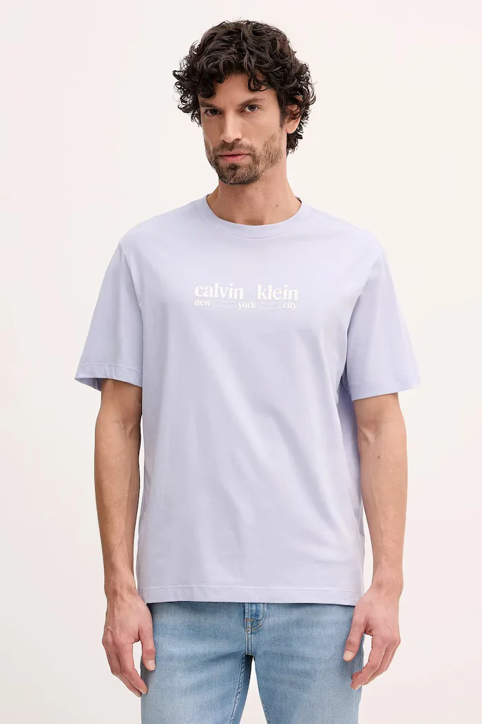CALVIN KLEIN JEANS Памучна тениска в синьо с принт LV14RE831G