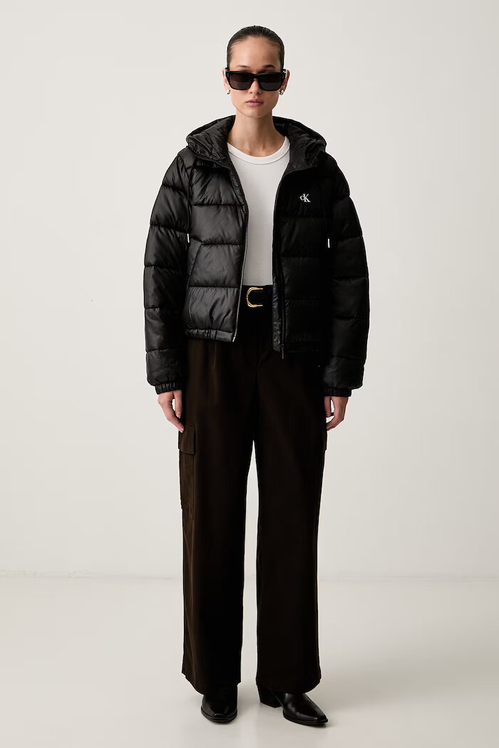 CALVIN KLEIN JEANS панталон дамски с памук черен с висока талия LV047F623G