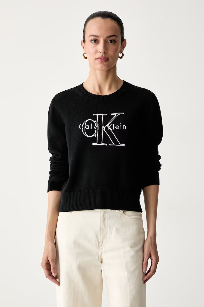 CALVIN KLEIN JEANS пуловер дамски от памук черен LV047G322G