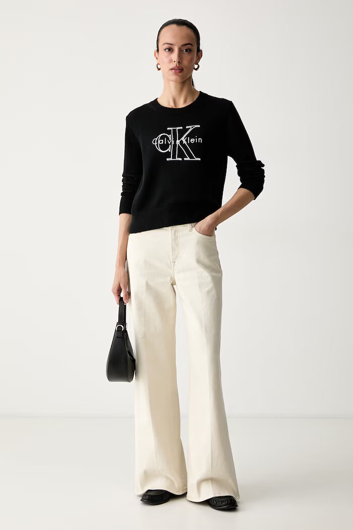CALVIN KLEIN JEANS пуловер дамски от памук черен LV047G322G