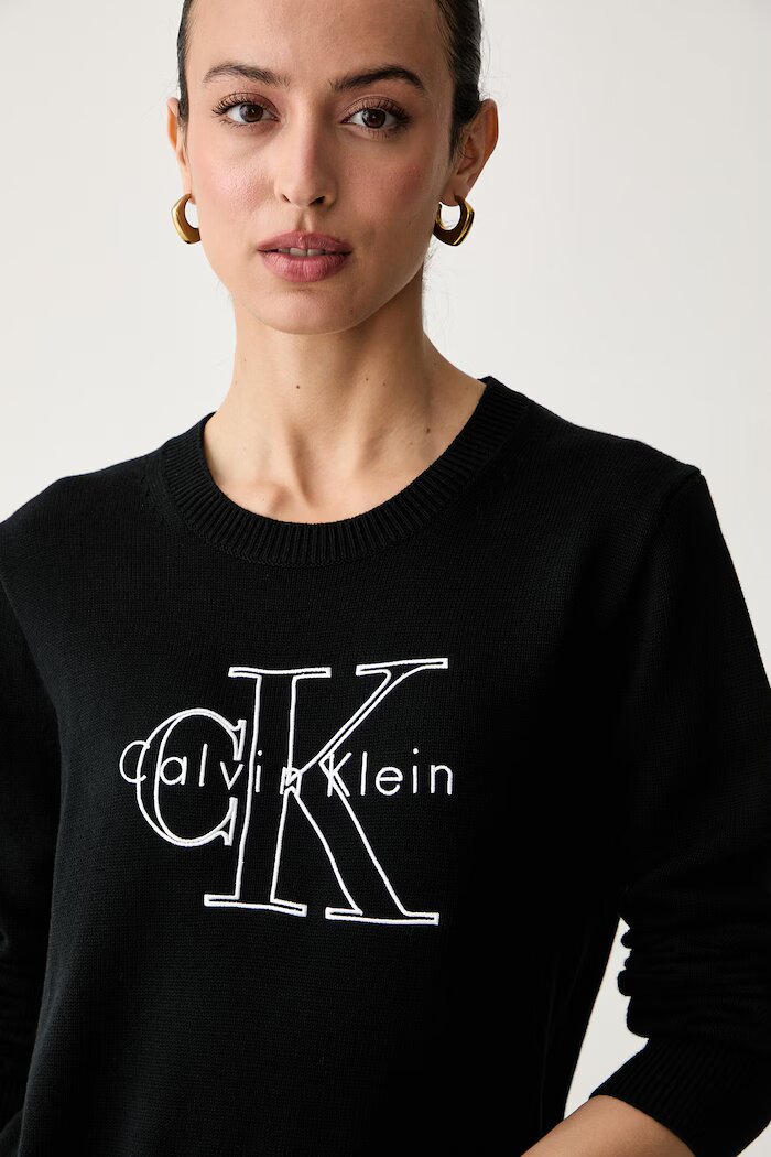 CALVIN KLEIN JEANS пуловер дамски от памук черен LV047G322G