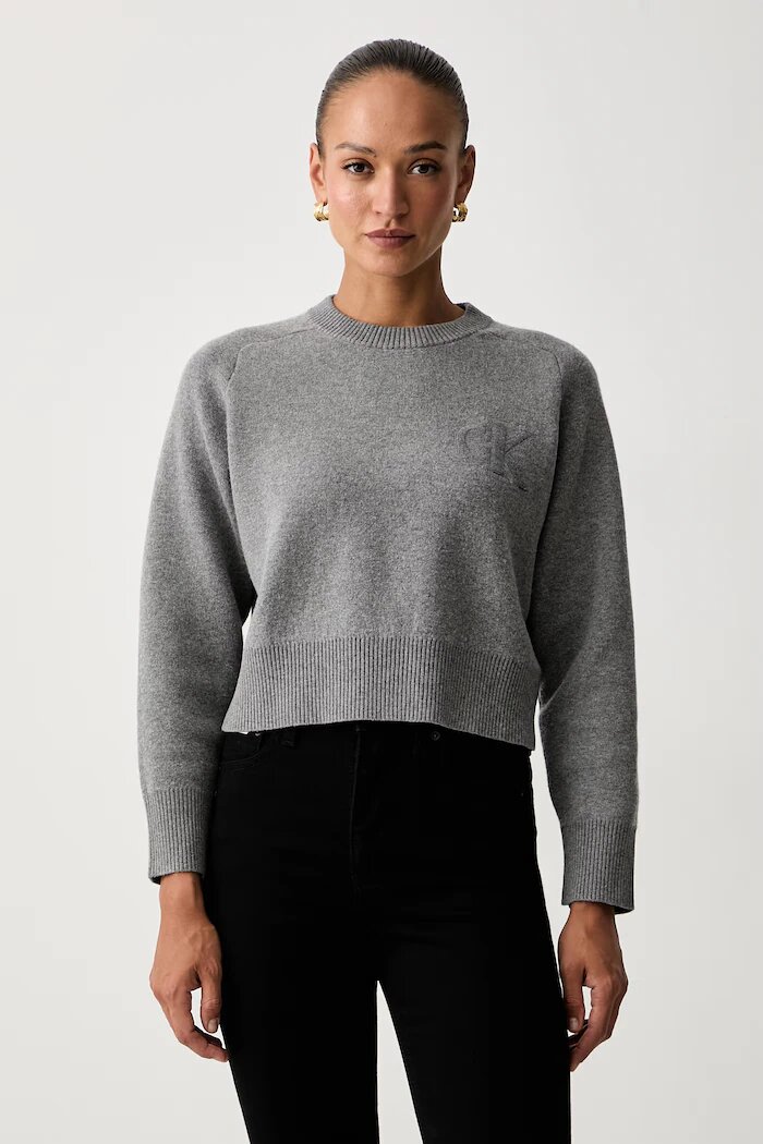 CALVIN KLEIN JEANS пуловер дамски с добавена вълна сив LV047H320G
