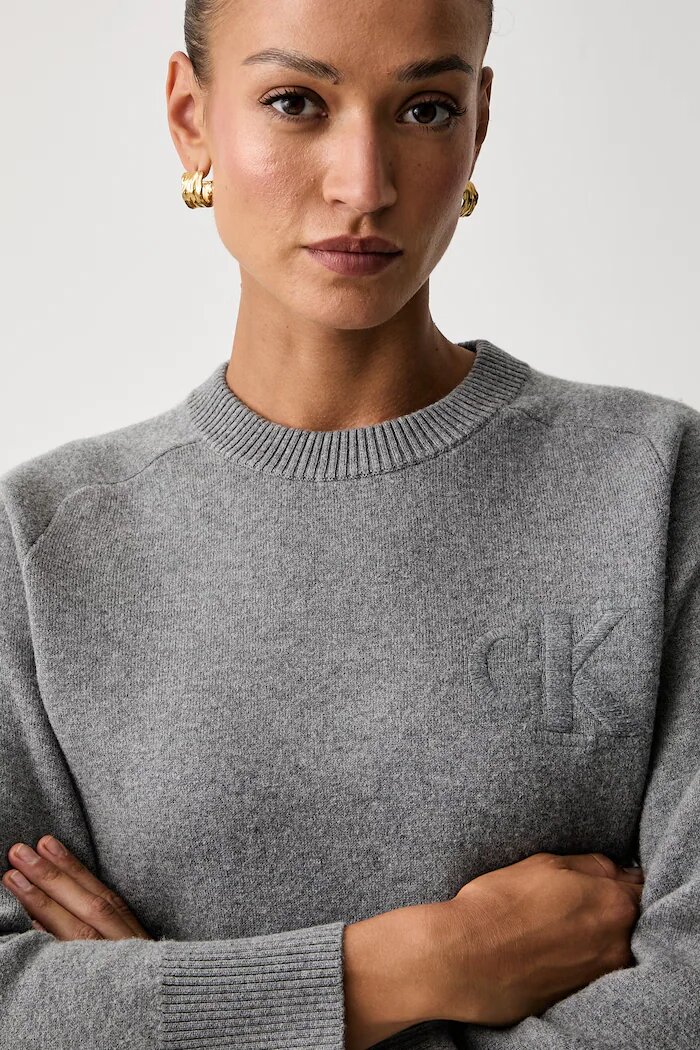 CALVIN KLEIN JEANS пуловер дамски с добавена вълна сив LV047H320G