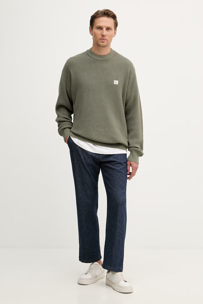 CALVIN KLEIN JEANS пуловер мъжки от памук зелен LV04RD313G
