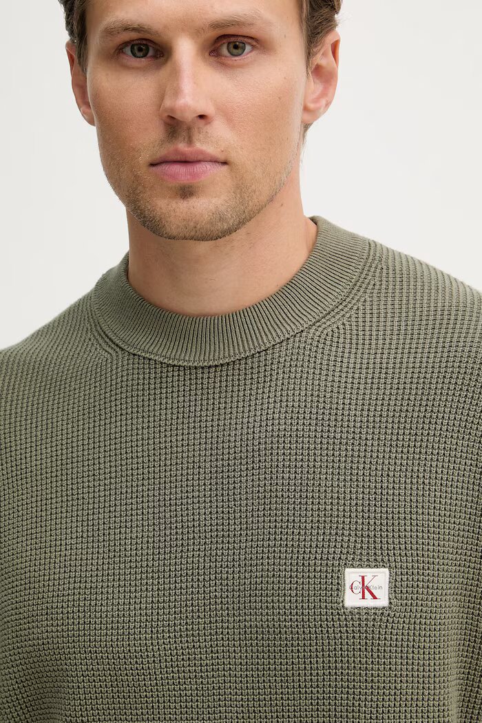 CALVIN KLEIN JEANS пуловер мъжки от памук зелен LV04RD313G