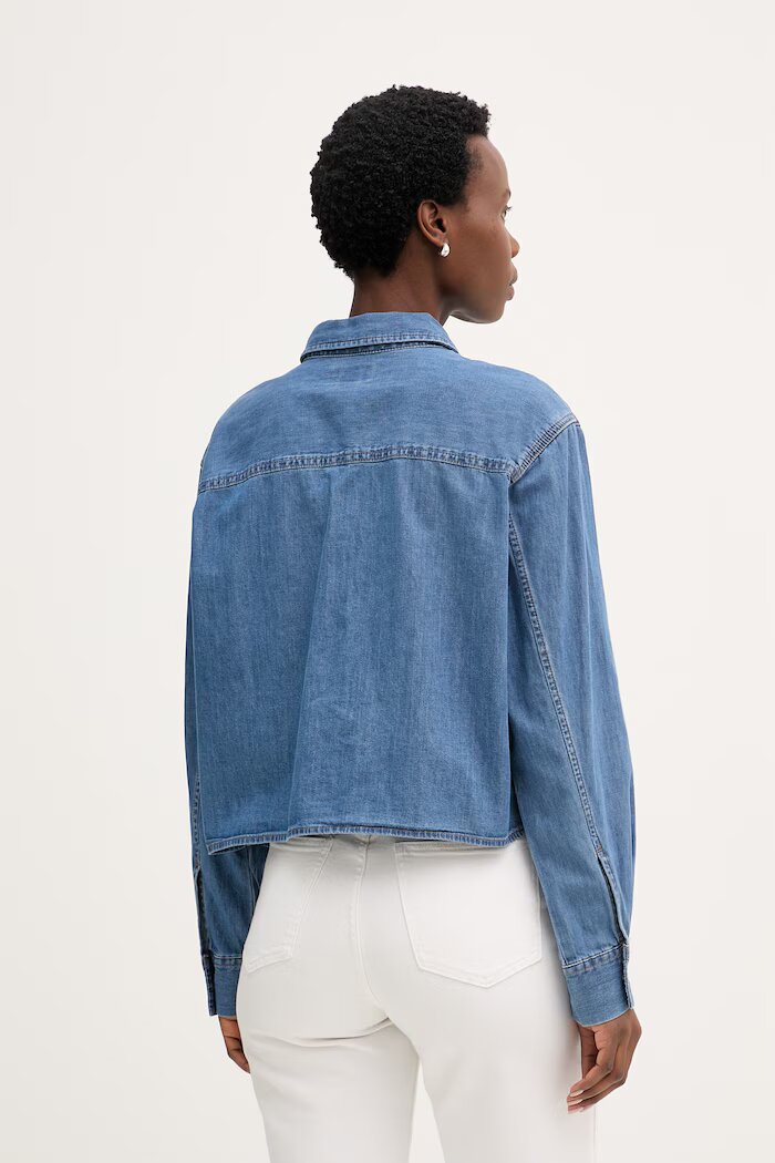 CALVIN KLEIN JEANS риза дамска от деним синя с изчистена шарка LV047F790G