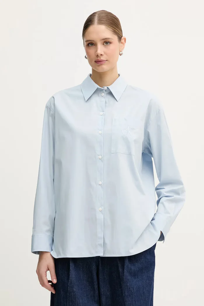 CALVIN KLEIN JEANS Риза дамска в бяло със свободна кройка с класическа яка LV047C143G