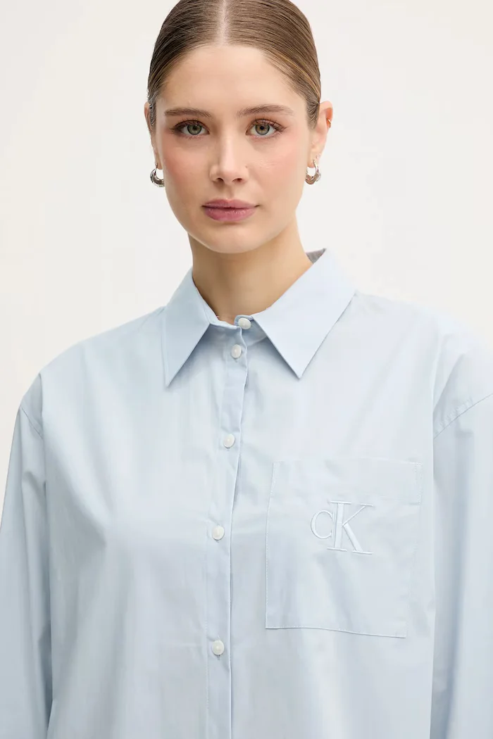 CALVIN KLEIN JEANS Риза дамска в бяло със свободна кройка с класическа яка LV047C143G