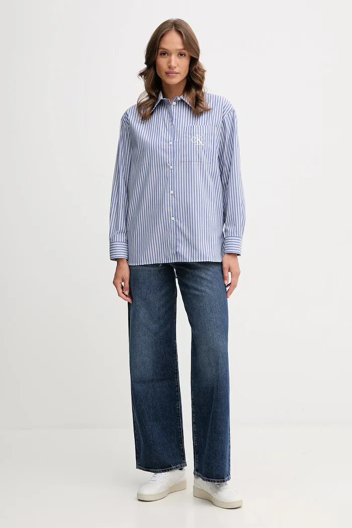 CALVIN KLEIN JEANS Риза дамска в синьо със свободна кройка с класическа яка LV044D170G