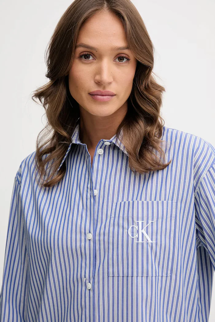 CALVIN KLEIN JEANS Риза дамска в синьо със свободна кройка с класическа яка LV044D170G