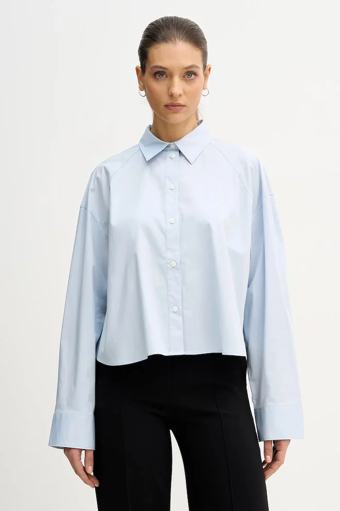 CALVIN KLEIN JEANS Риза дамска в синьо със свободна кройка с класическа яка LV047C141G