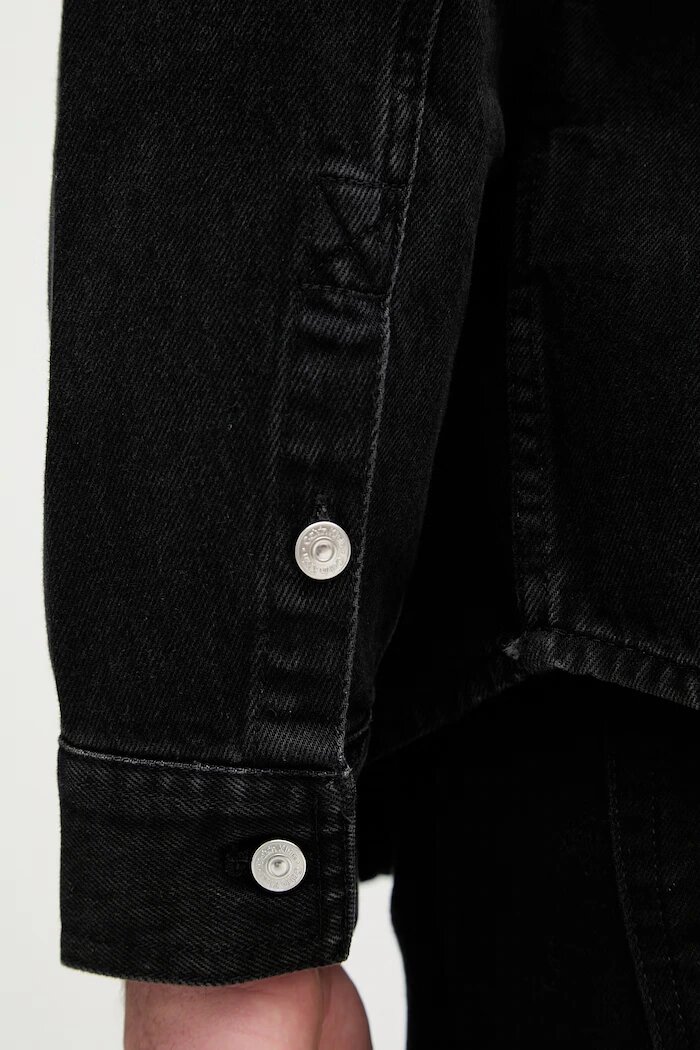 CALVIN KLEIN JEANS риза мъжка от деним черна с изчистена шарка LV04RF709G