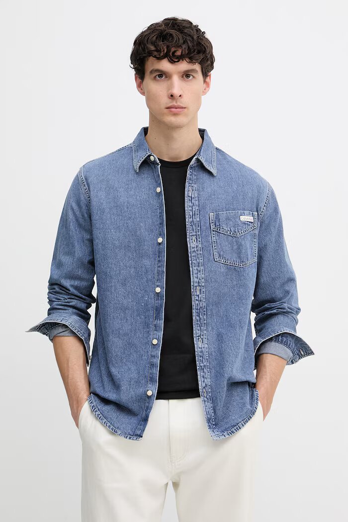 CALVIN KLEIN JEANS риза мъжка от деним синя LV04RE708G