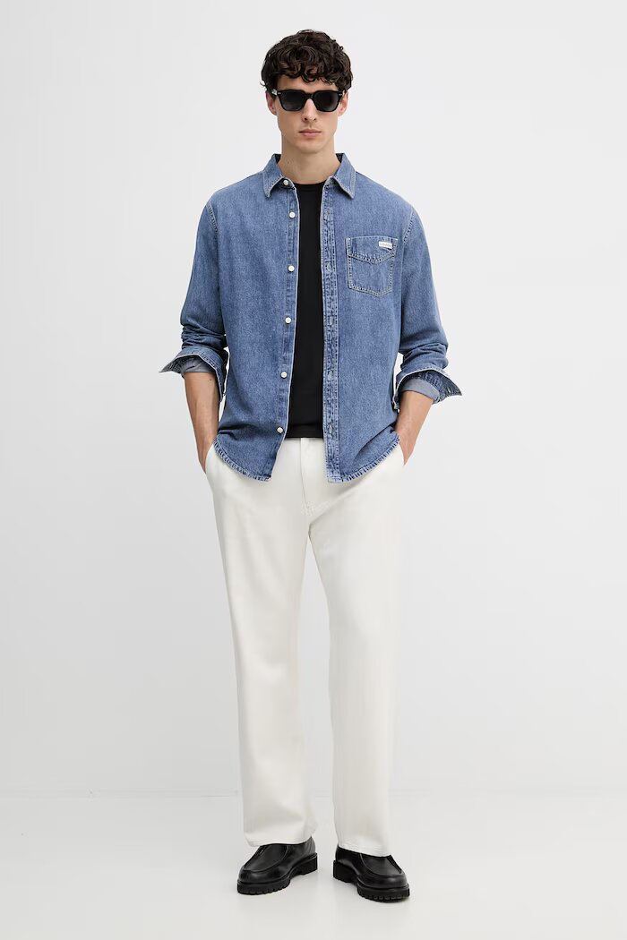 CALVIN KLEIN JEANS риза мъжка от деним синя LV04RE708G