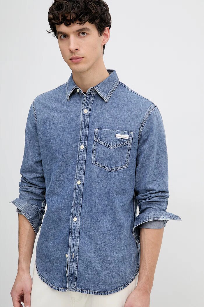 CALVIN KLEIN JEANS риза мъжка от деним синя LV04RE708G