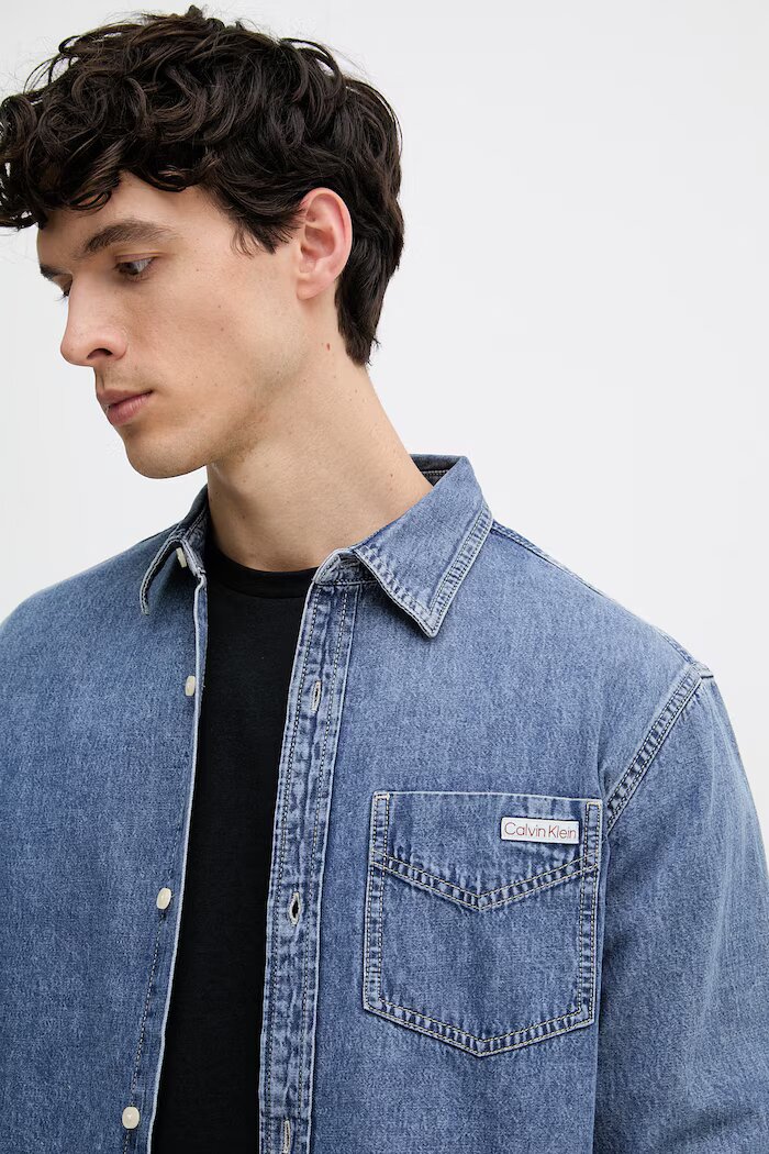 CALVIN KLEIN JEANS риза мъжка от деним синя LV04RE708G