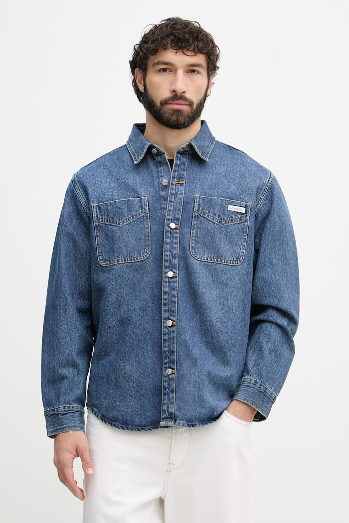 CALVIN KLEIN JEANS риза мъжка от деним синя LV04RF710G