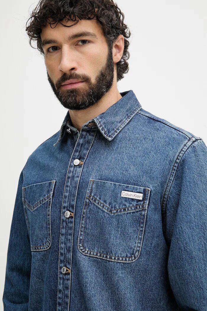 CALVIN KLEIN JEANS риза мъжка от деним синя LV04RF710G