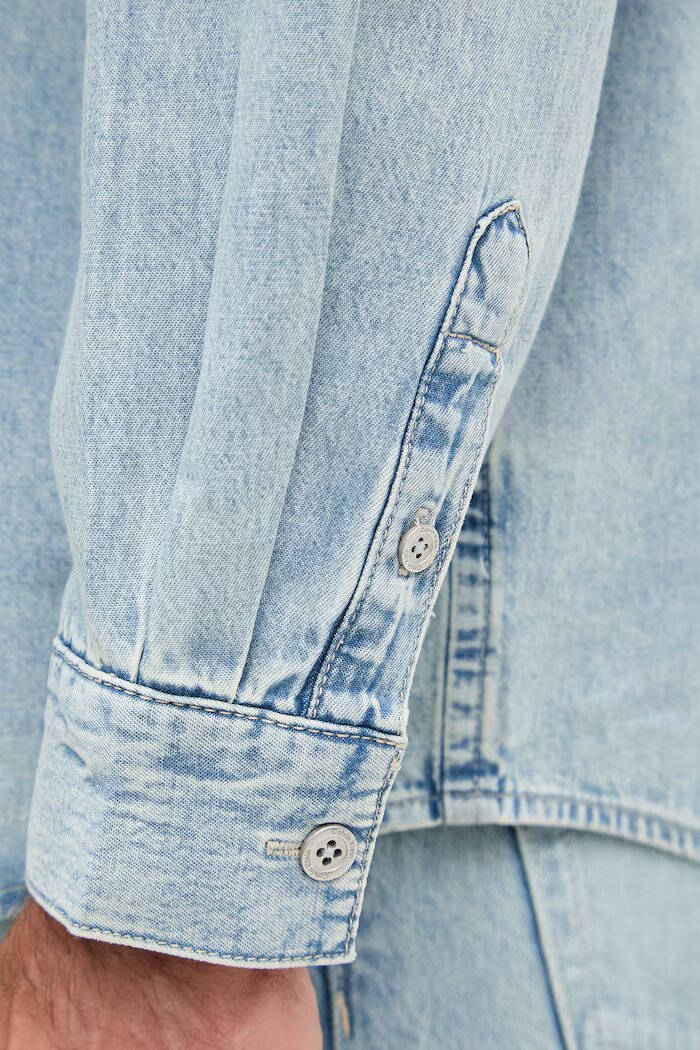 CALVIN KLEIN JEANS риза мъжка от деним синя с изчистена шарка LV04RF918G