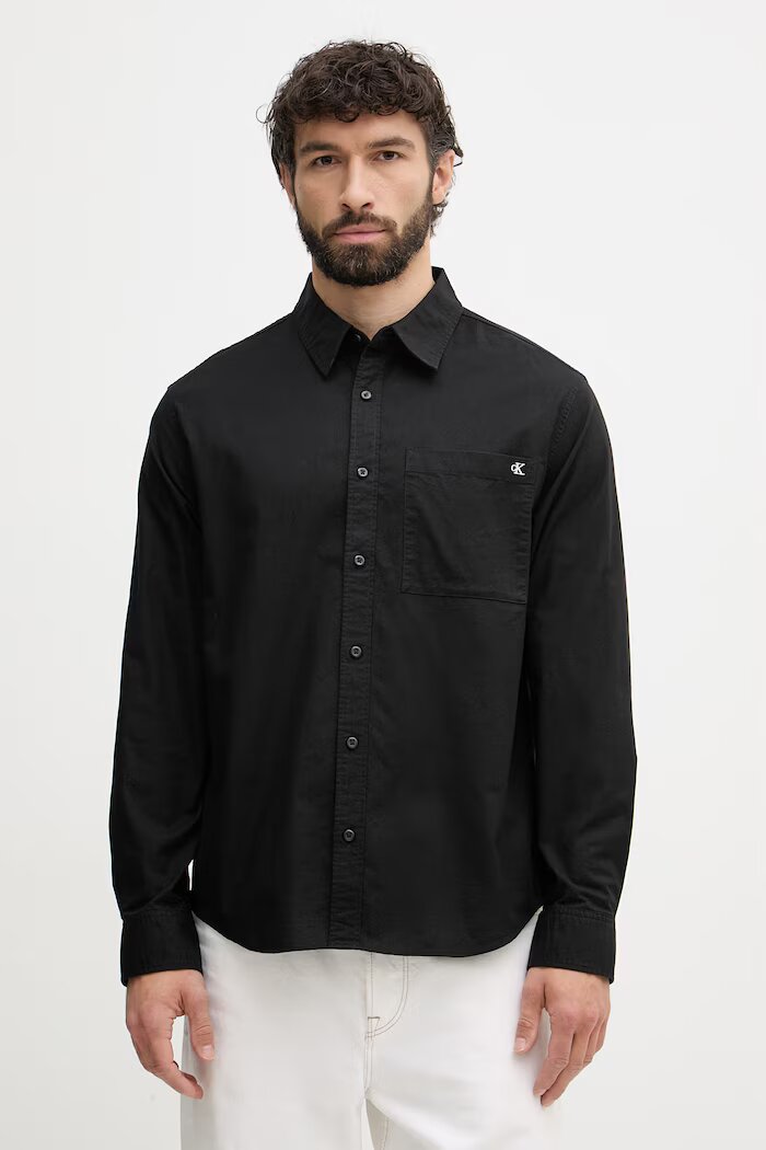 CALVIN KLEIN JEANS риза мъжка с памук черна LV04RF113G