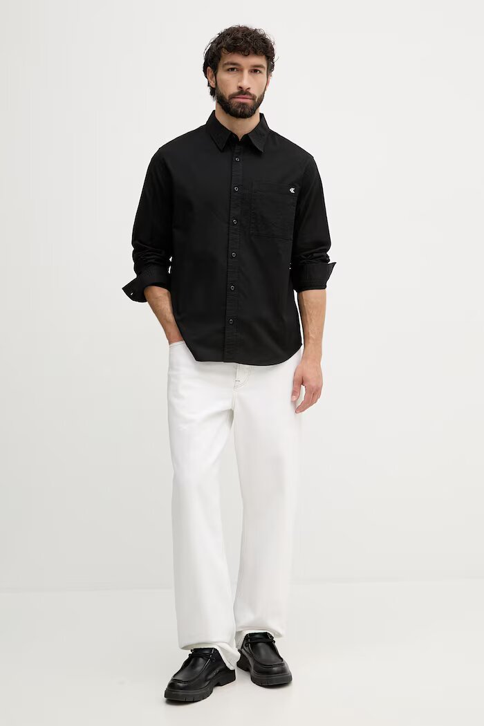 CALVIN KLEIN JEANS риза мъжка с памук черна LV04RF113G