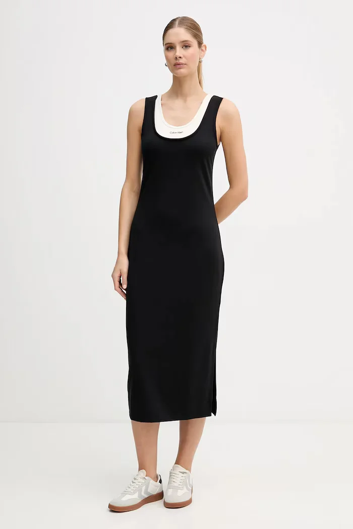 CALVIN KLEIN JEANS Рокля в черно среднодълга със стандартна кройка LV047E220G