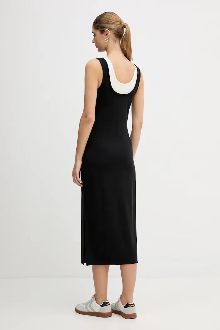 CALVIN KLEIN JEANS Рокля в черно среднодълга със стандартна кройка LV047E220G
