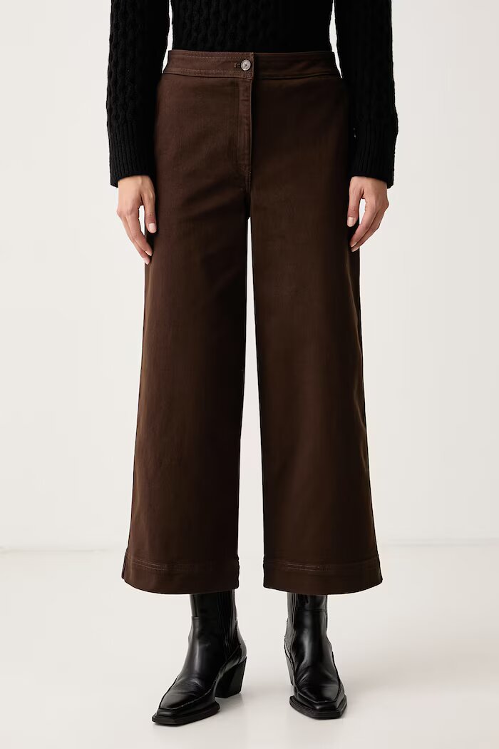 CALVIN KLEIN JEANS широк панталон дамски от памук с еластан кафяв с висока талия LV047H624G