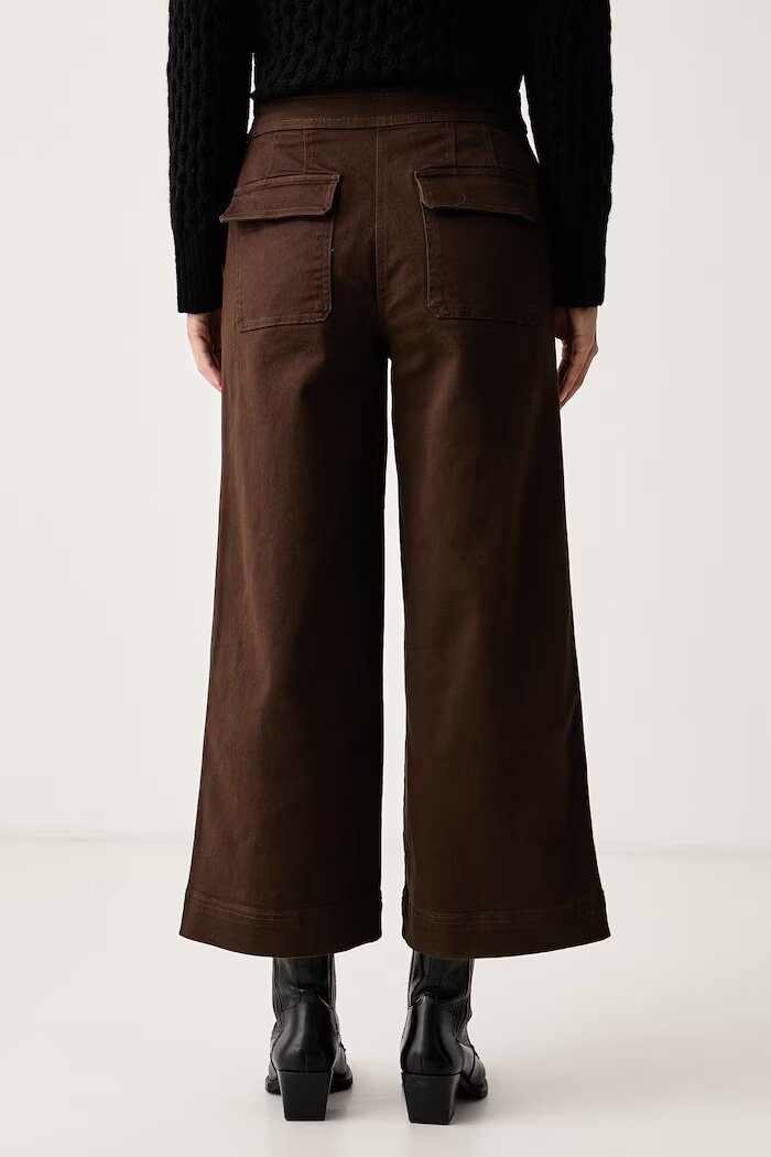 CALVIN KLEIN JEANS широк панталон дамски от памук с еластан кафяв с висока талия LV047H624G