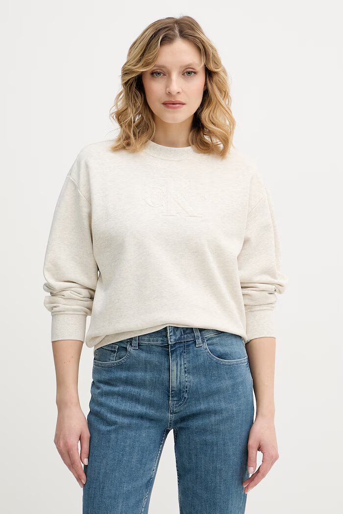 CALVIN KLEIN JEANS суичър дамски от памук бежов LV047F204G