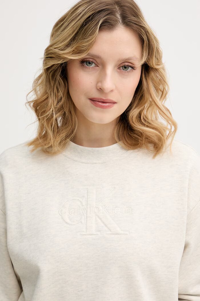 CALVIN KLEIN JEANS суичър дамски от памук бежов LV047F204G