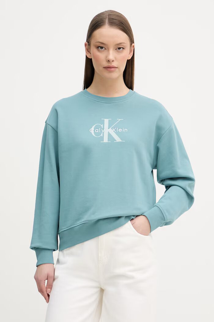 CALVIN KLEIN JEANS суичър дамски с памук тюркоазен LV047B234G