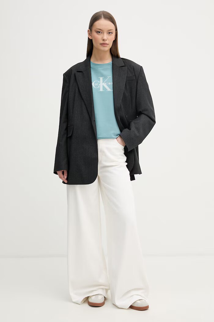 CALVIN KLEIN JEANS суичър дамски с памук тюркоазен LV047B234G