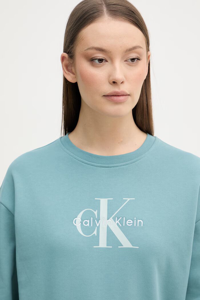 CALVIN KLEIN JEANS суичър дамски с памук тюркоазен LV047B234G