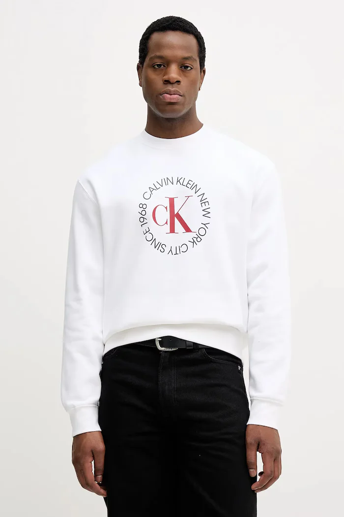 CALVIN KLEIN JEANS Суичър мъжки в бяло с принт LV14RE250G
