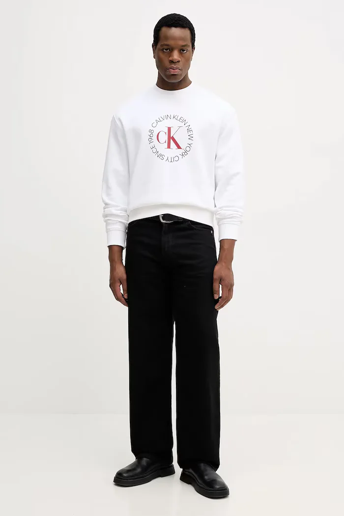 CALVIN KLEIN JEANS Суичър мъжки в бяло с принт LV14RE250G