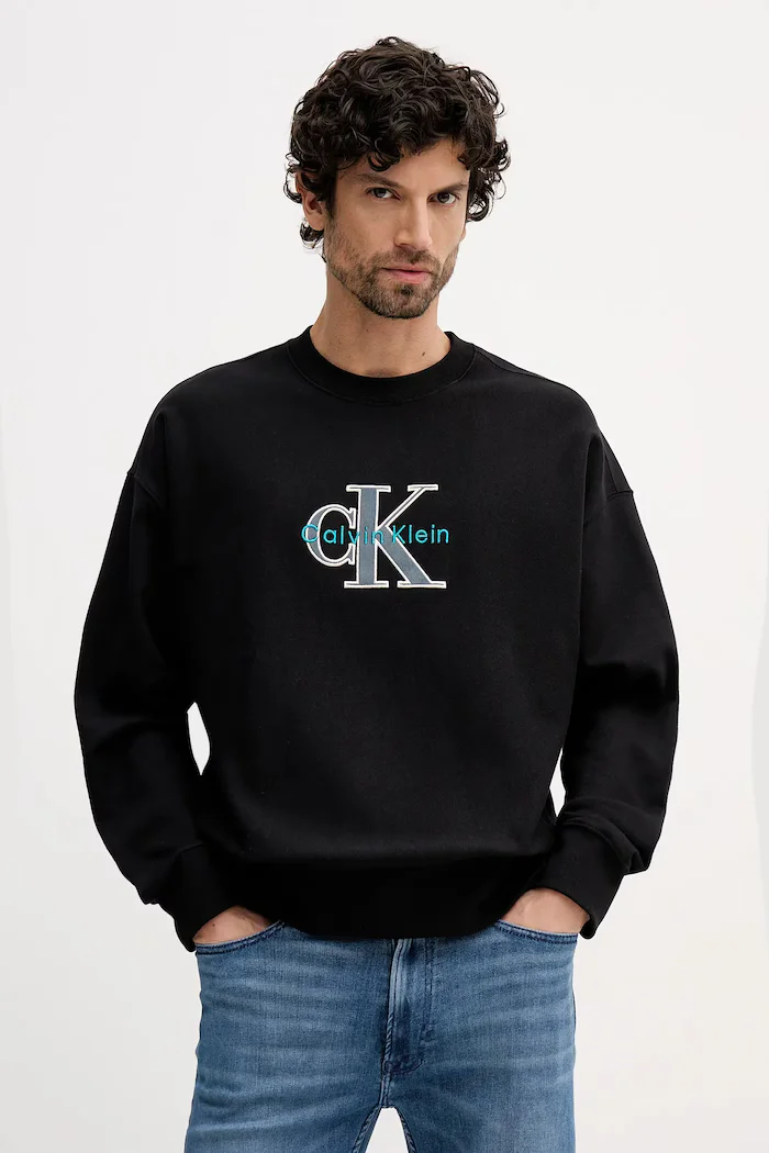 CALVIN KLEIN JEANS Суичър мъжки в черно с апликация LV04RE200G