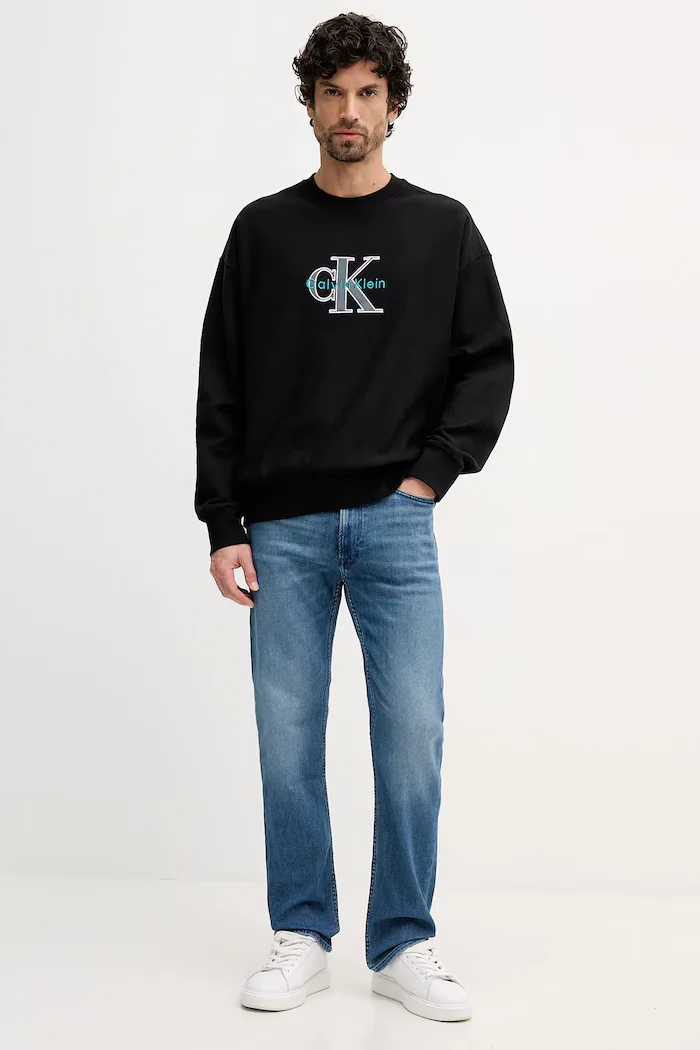 CALVIN KLEIN JEANS Суичър мъжки в черно с апликация LV04RE200G