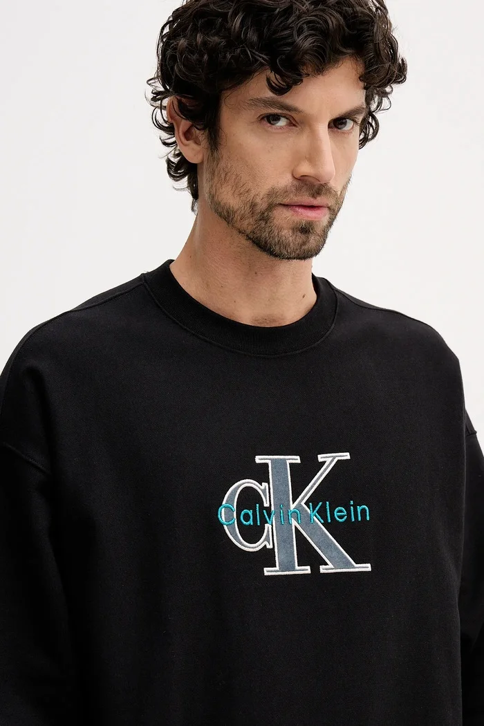 CALVIN KLEIN JEANS Суичър мъжки в черно с апликация LV04RE200G