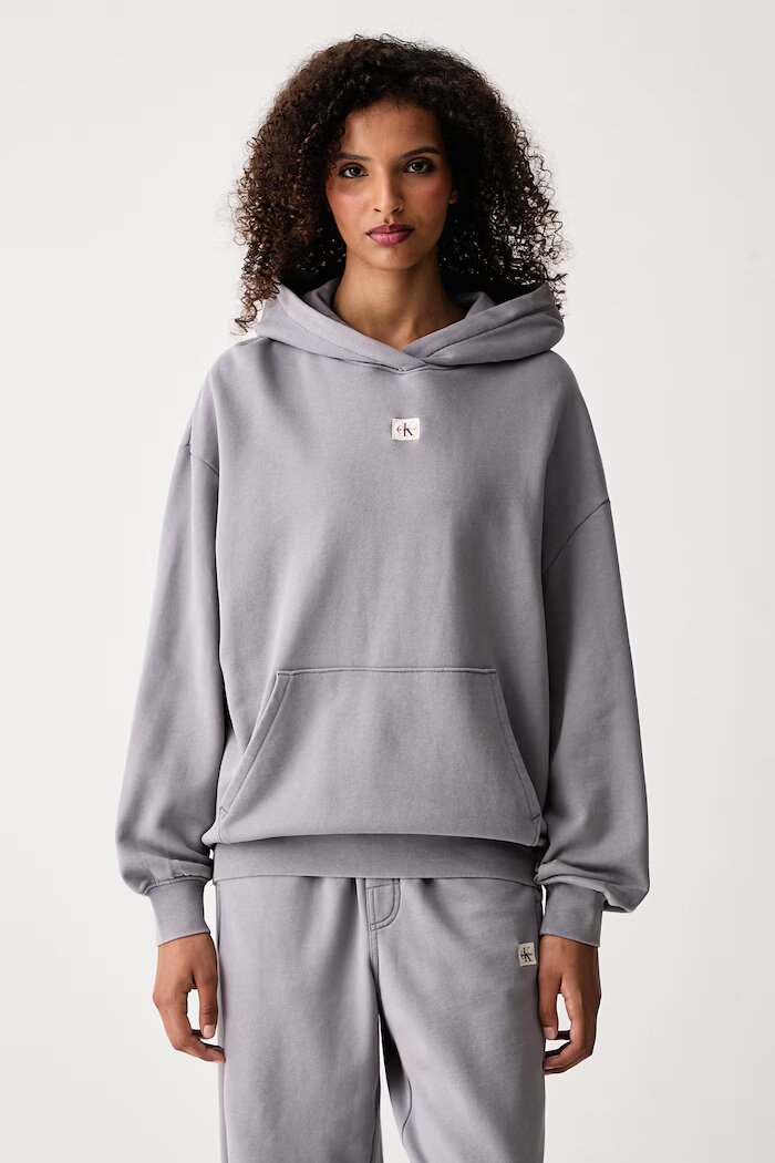 CALVIN KLEIN JEANS суичър с качулка дамски с памук сив LV047H223G