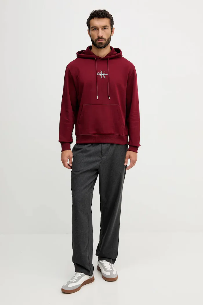 CALVIN KLEIN JEANS суичър с качулка мъжки памучен бордо LV04RD243G